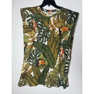 Farm Rio Tropical Monstera Toucan Sleeveless Cotton Top Size LG Vacation Resort